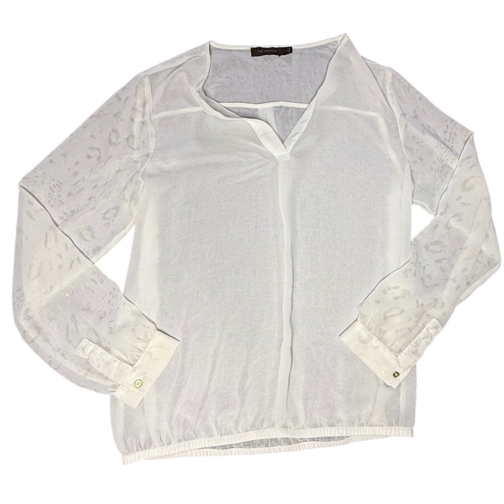 The Limited White Long Sleeve Sheer‎ Blouse Womens Size L Button Cuff